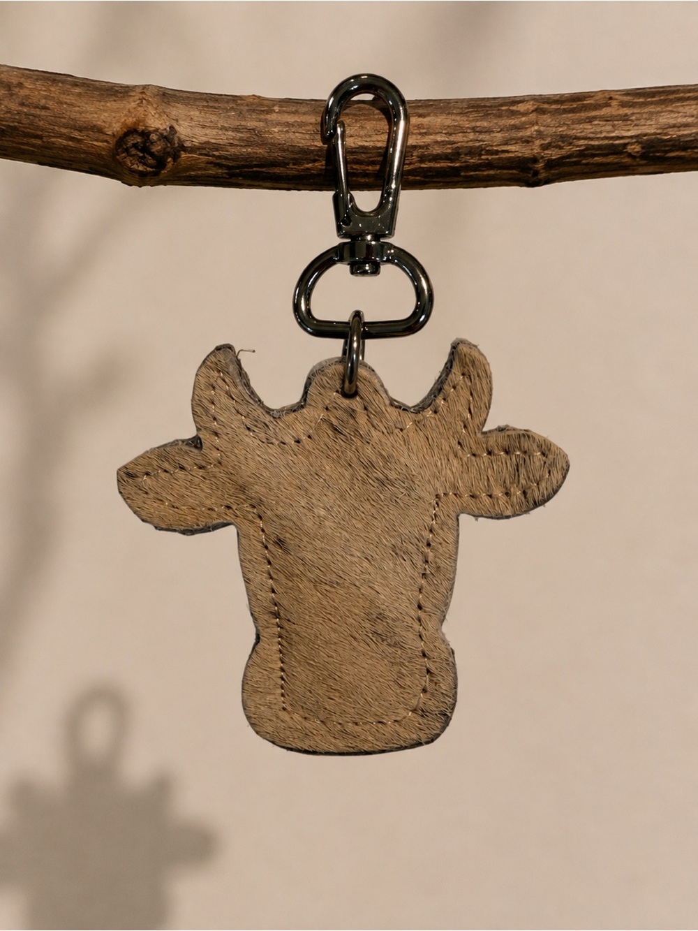 Leather Cow Head Keychain - Tan